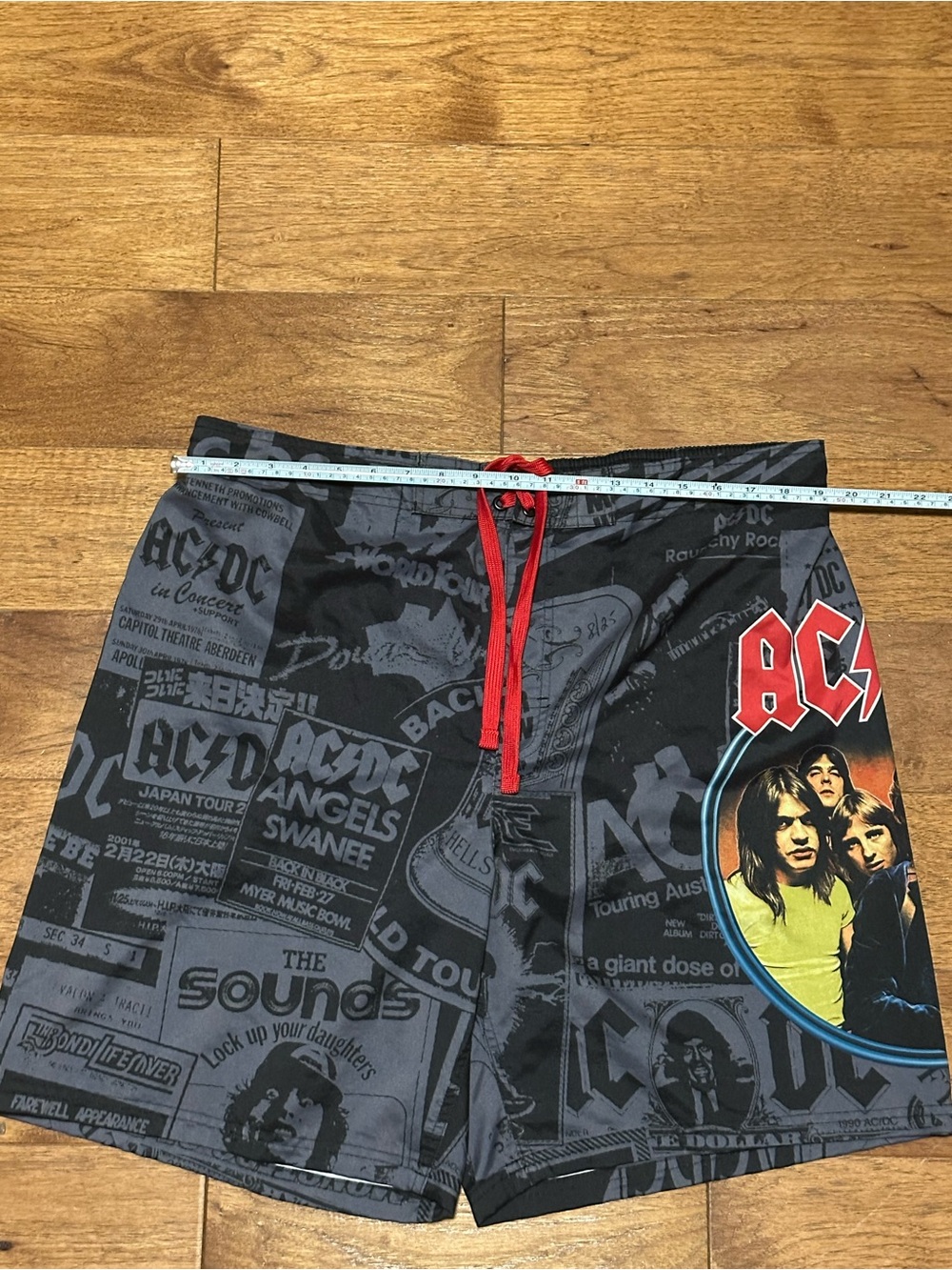 AC/DC Black Swim Shorts with Red Drawstring